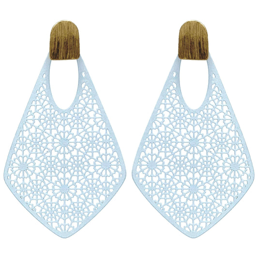 White Filigree Teardrop Stud Earrings - Costume Fashion Jewelry