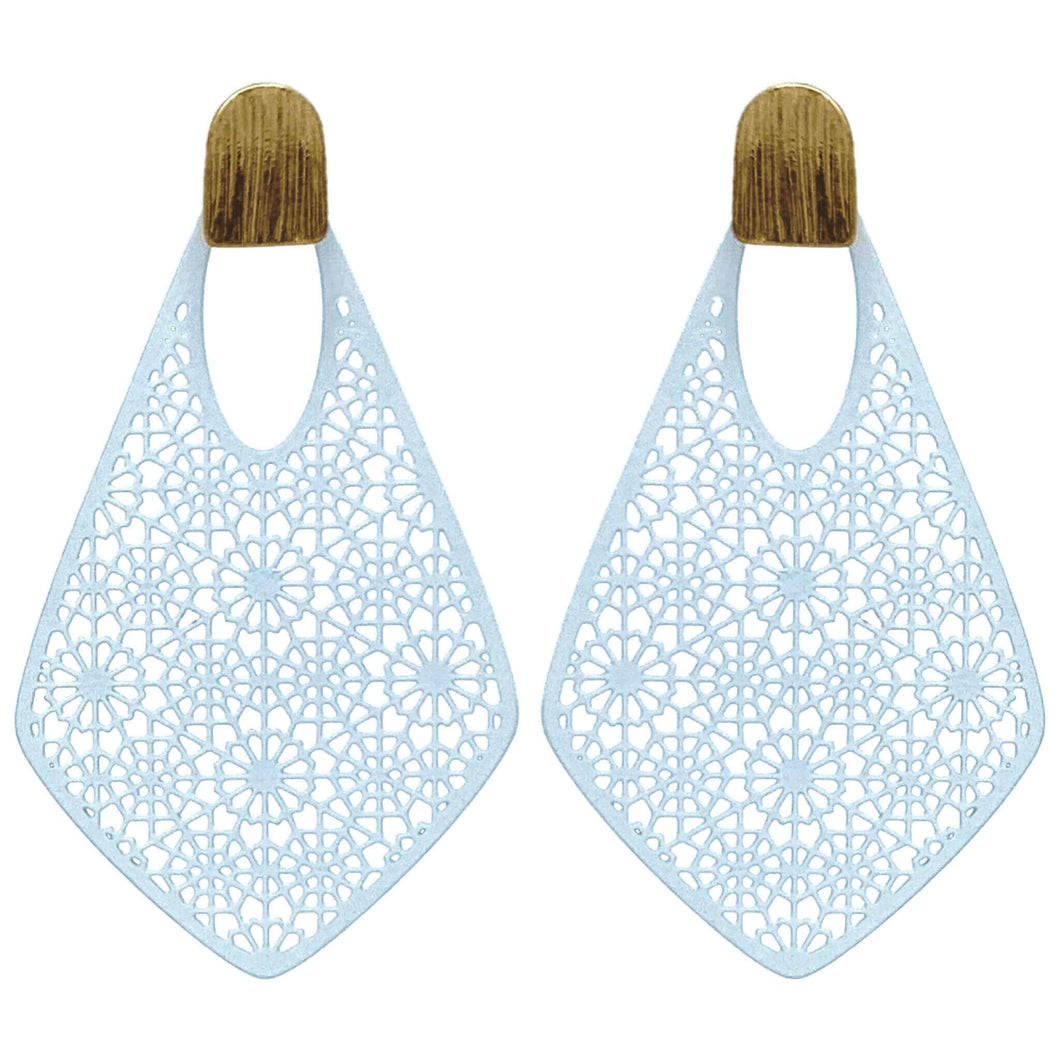 White Filigree Teardrop Stud Earrings - Costume Fashion Jewelry