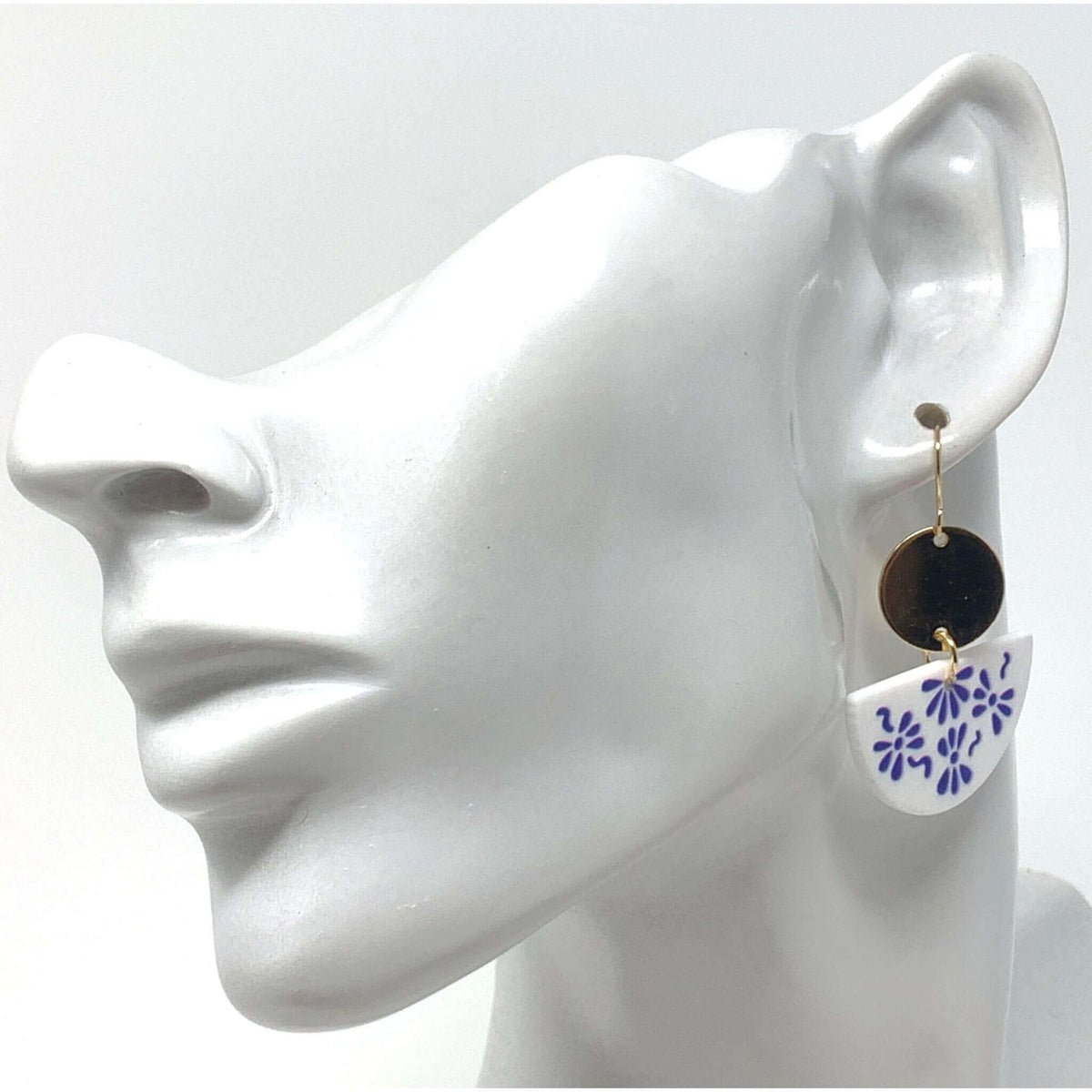 White & Gold Half Circle Earrings