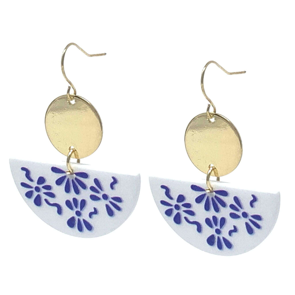 White Half Circle Fan Earrings