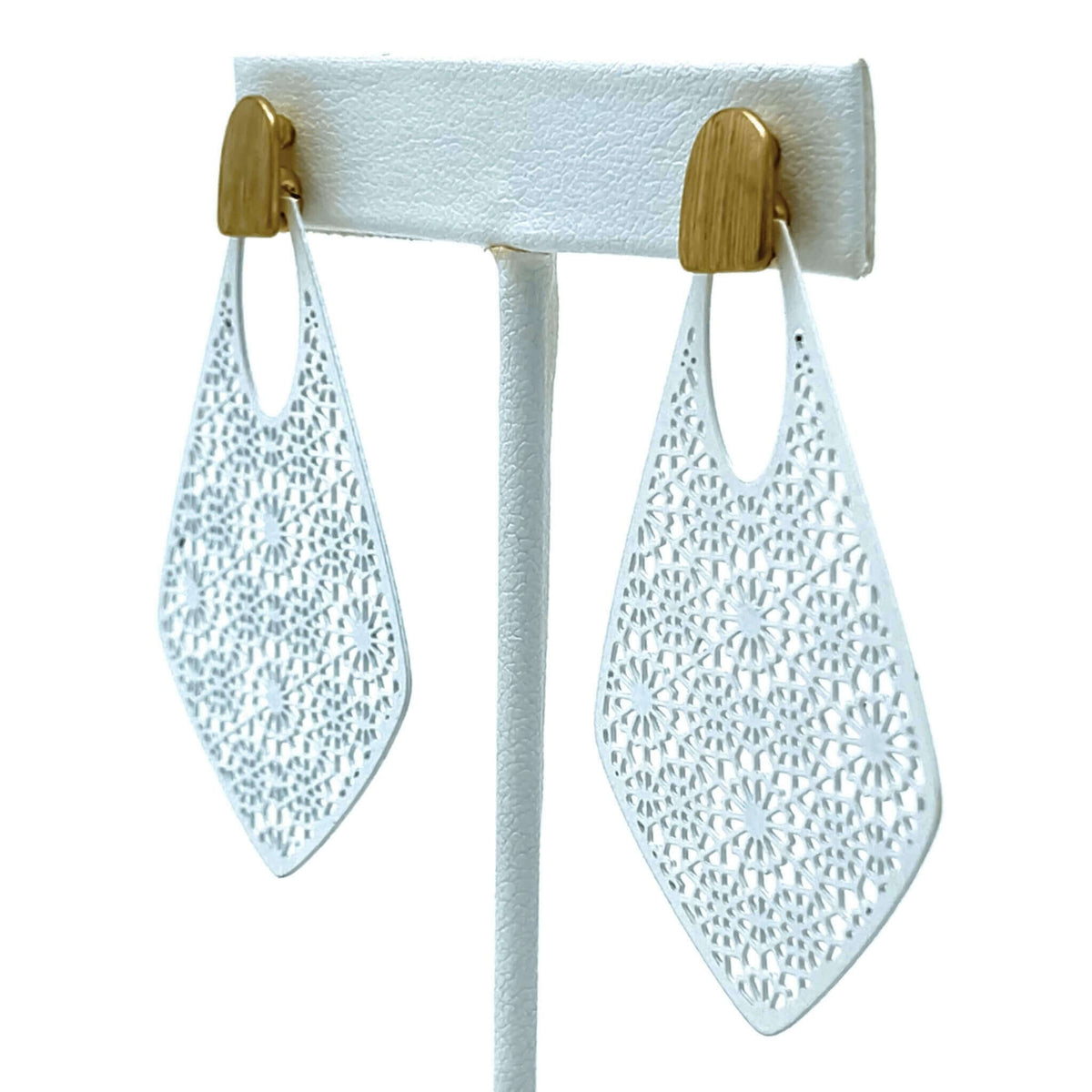 White Teardrop Filigree Earrings - Fashion Costume Jewelry