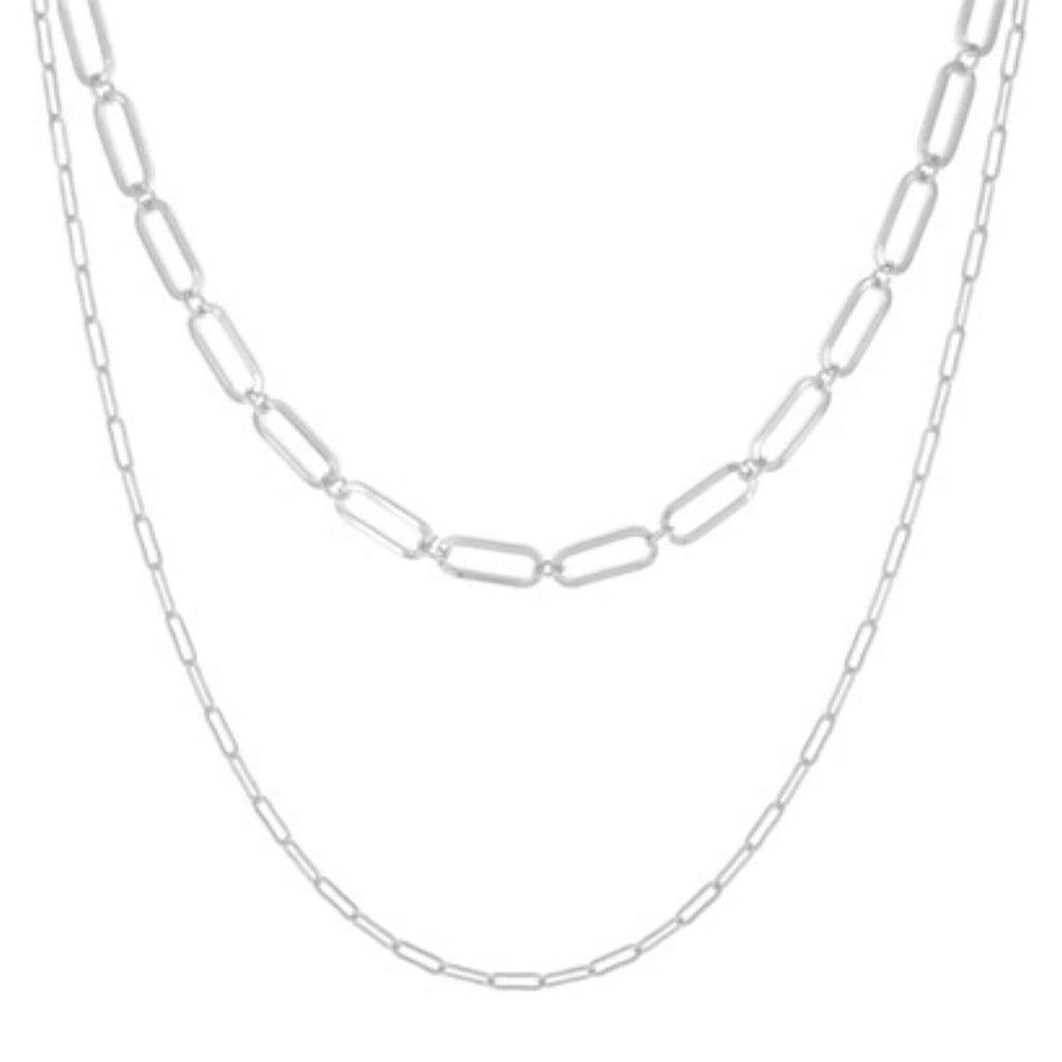Worn Silver Double Chain Necklace Costume Jewelry Layered Necklace