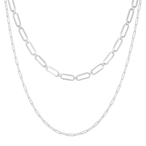 Worn Silver Double Chain Necklace